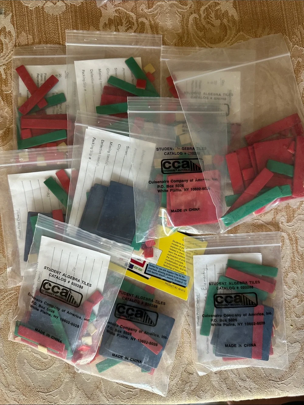 Algebra tiles manipulatives - 10 student sets + overhead set for teacher. Gr 6+